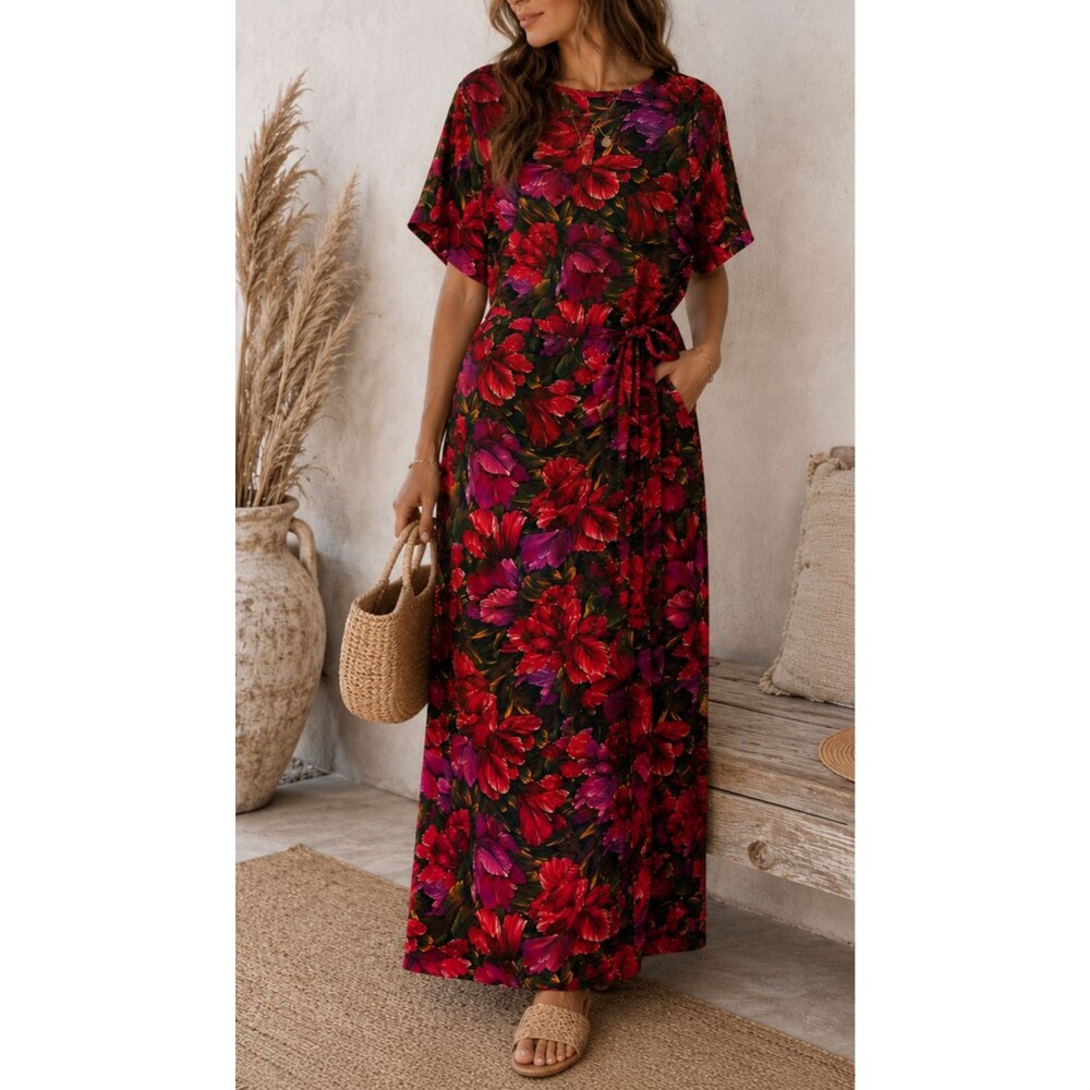 Vintage Patty O'Neil Dress Womens Medium Tropical Maxi Lightweight Union Made *